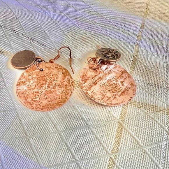 Lotus Flower Copper Earrings, Copper Dangle Earrings, Floral Earrings - Picture 7 of 10